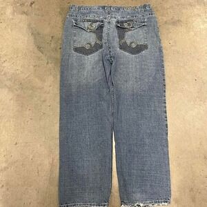 Vintage‎ Y2K baggy fusai embroidered thick stitched button flap jeans